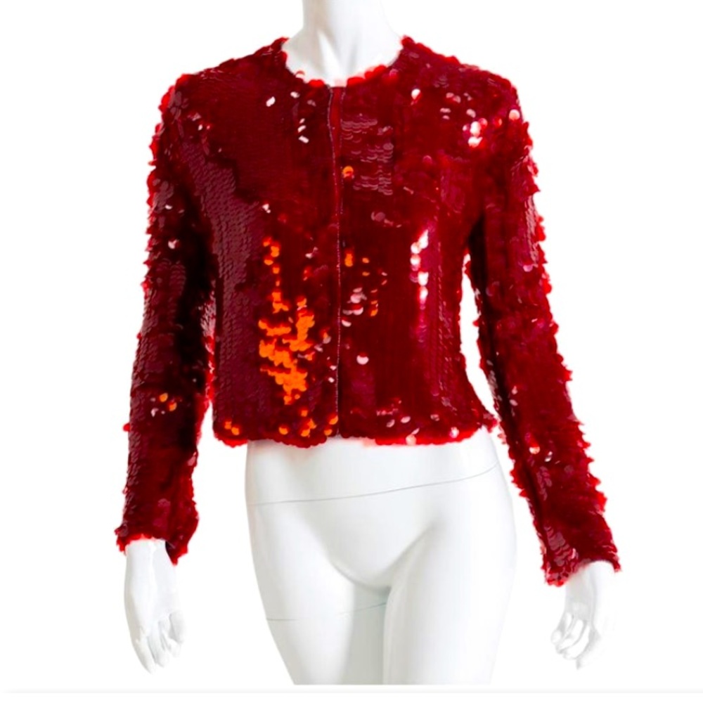 Vintage Armani Egocentric Red Silk and Sequin Blazer